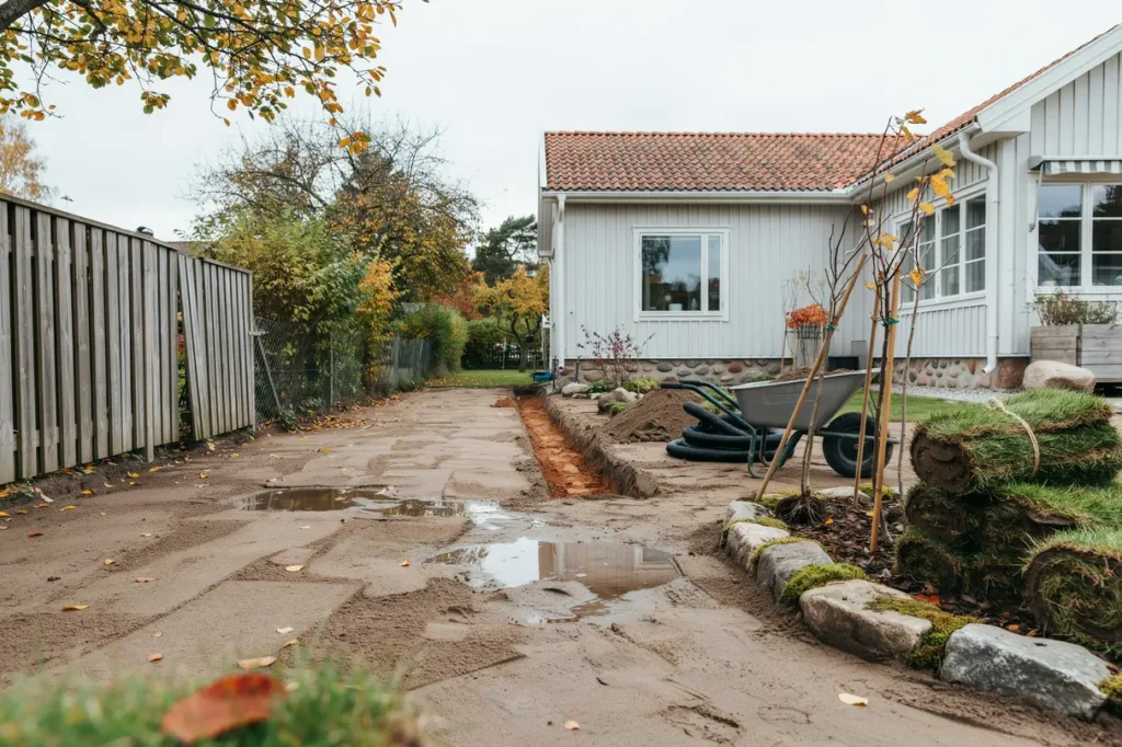 september p tomten markarbeten som g r gr smatta och planteringar redo f r en bl t h st